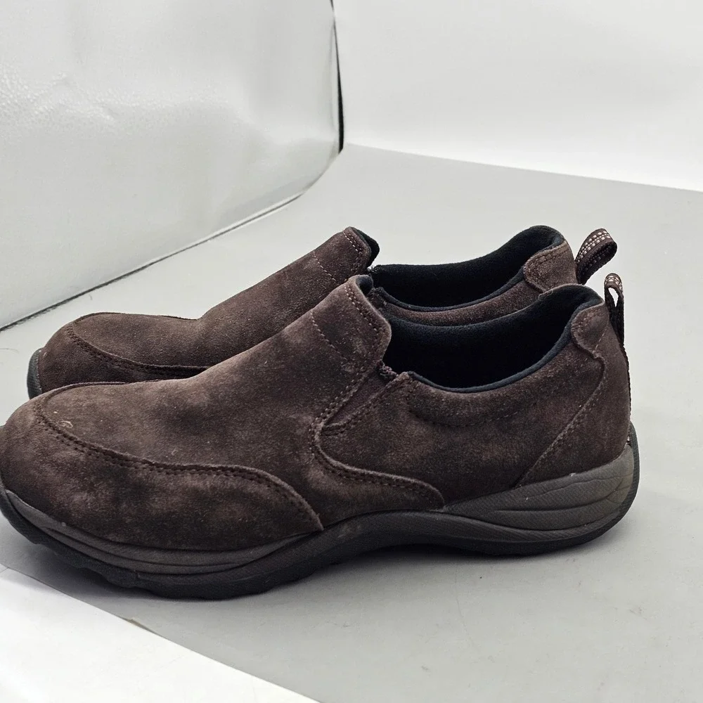 LL Bean Mens Comfort Mocs Dark Brown Suede Slip On Shoes 10 Wide 254540